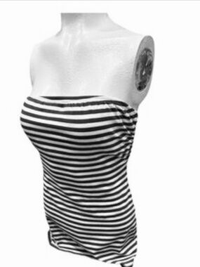 Derek Heart Black White Striped Tube Top Medium Ribbed Strapless Tank Camisole M
